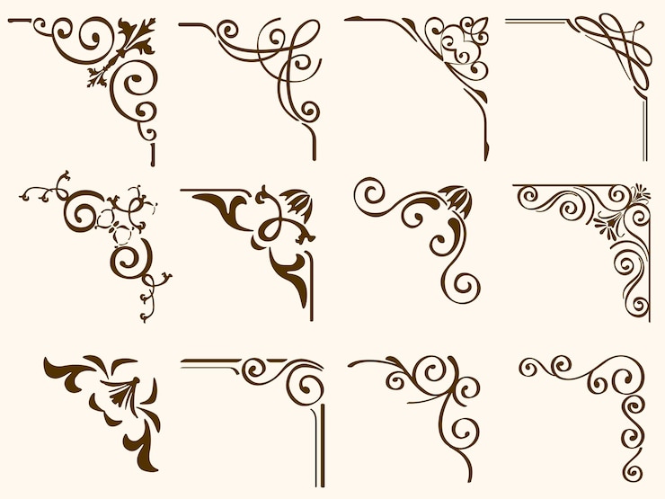 Vector Gratis set bingkai sudut vintage yang diisolasi di atas polos