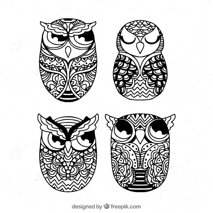 Vector Gratis set burung hantu etnis