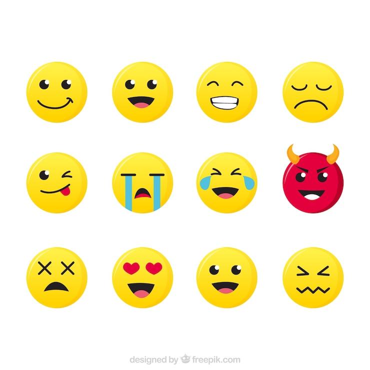Vector Gratis set datar beberapa emotikon ekspresif