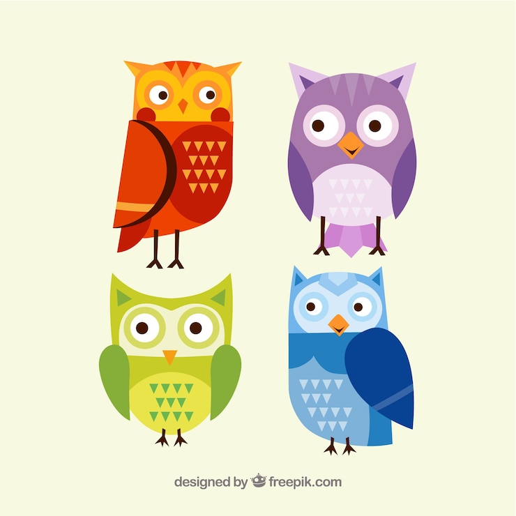 Vector Gratis set datar burung hantu berwarna