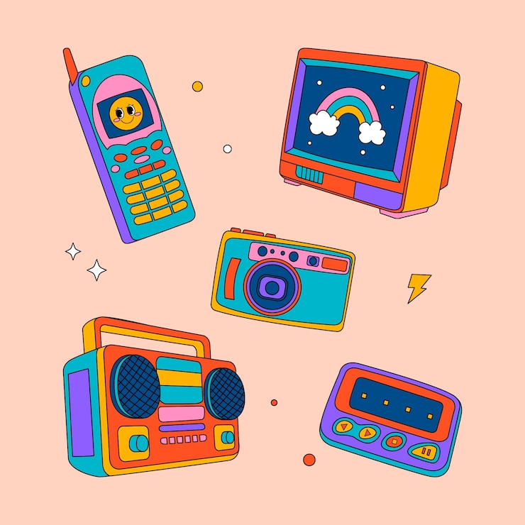Vector Gratis set elemen 90-an yang digambar tangan