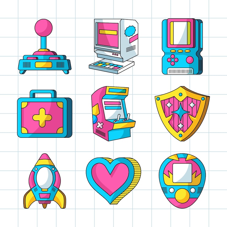 Vector Gratis set elemen 90-an yang digambar tangan