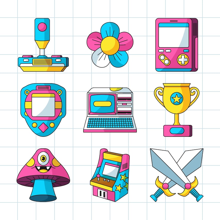 Vector Gratis set elemen 90-an yang digambar tangan