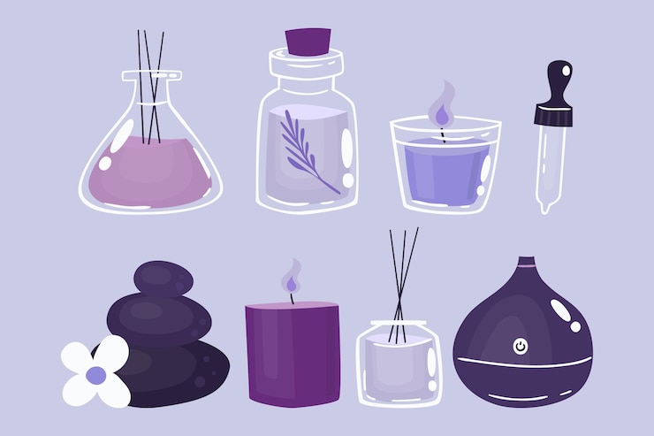 Vector Gratis set elemen aromaterapi yang digambar tangan