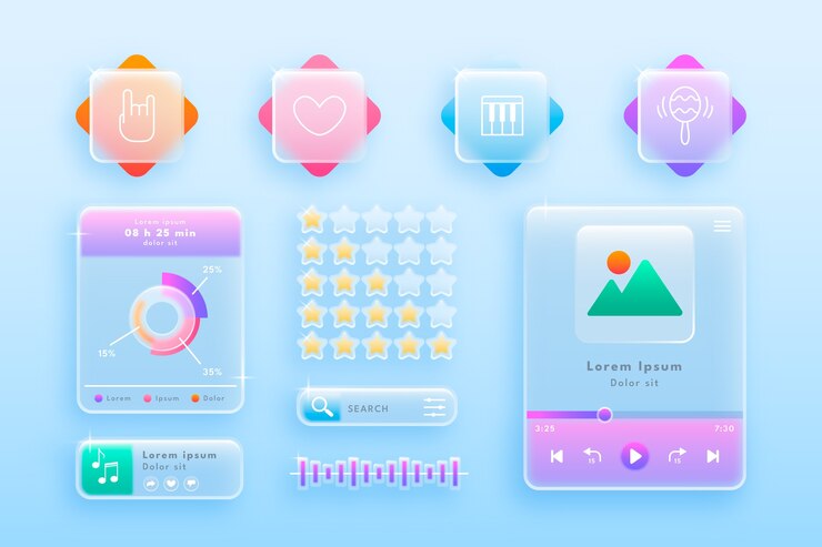 Vector Gratis set elemen glassmorphism gradien