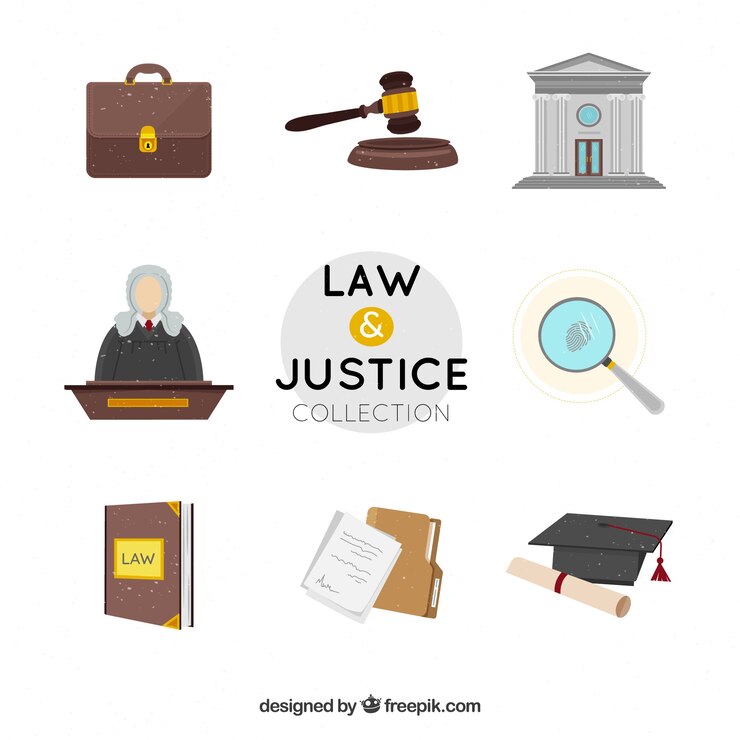 Vector Gratis set elemen hukum dan keadilan