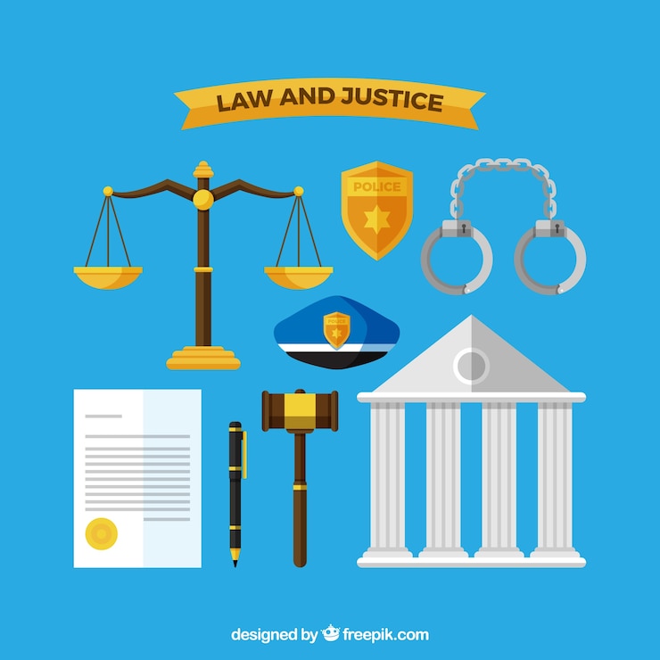 Vector Gratis set elemen hukum dan keadilan