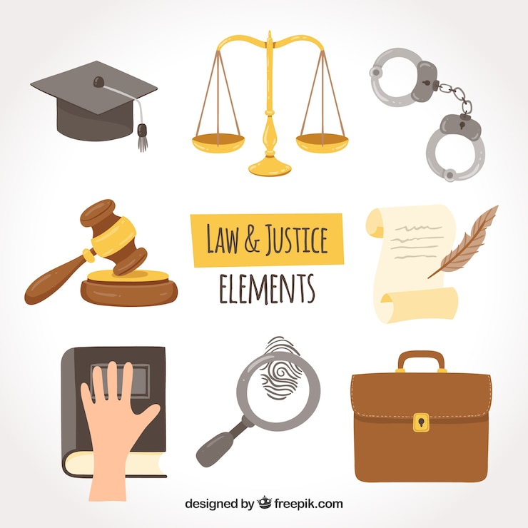 Vector Gratis set elemen hukum dan keadilan