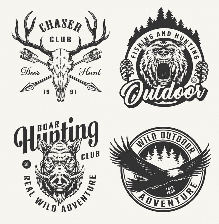 Vector Gratis set emblem berburu vintage