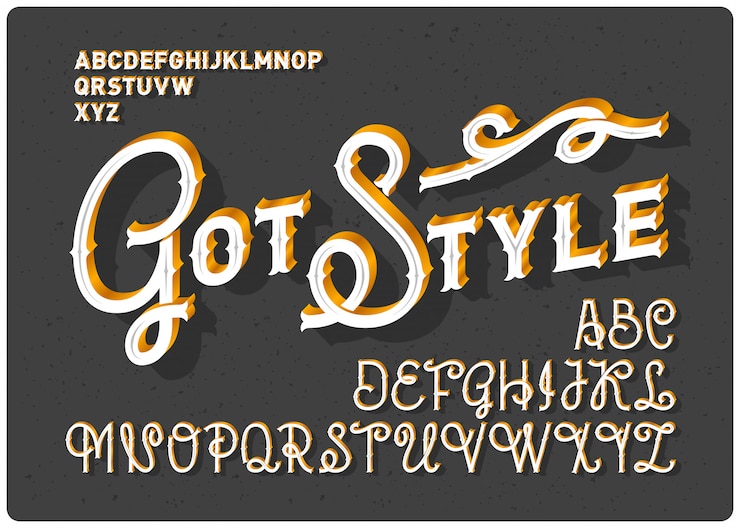 Vector Gratis set font gaya klasik dengan ornamen vintage