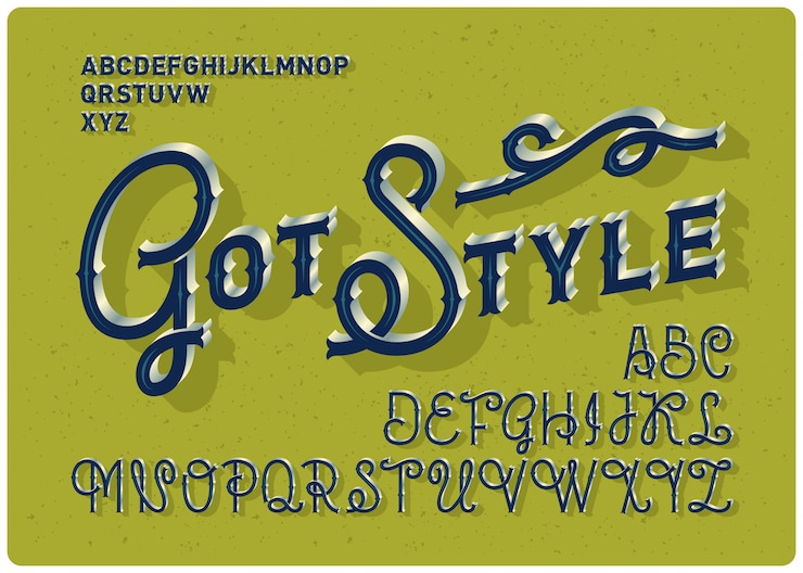 Vector Gratis set font gaya klasik dengan ornamen vintage