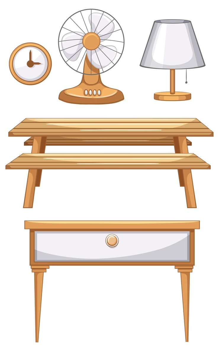 Vector Gratis set furnitur interior dalam gaya kartun