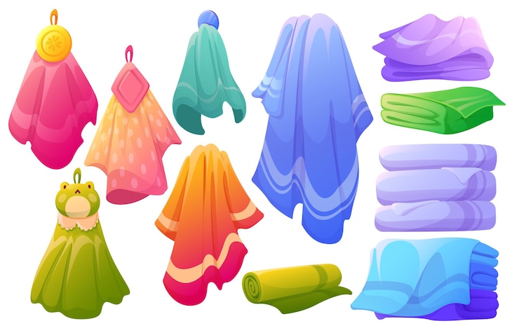 Vector Gratis set handuk mandi, tekstil dapur untuk mandi
