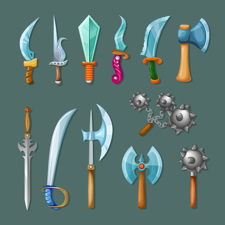 Vector Gratis set icon cartoon weapons
