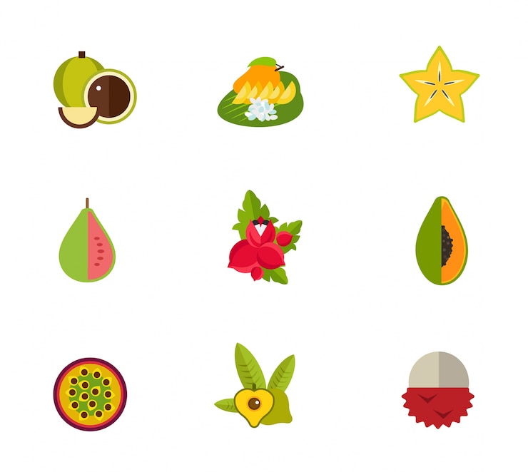 Vector Gratis set ikon buah tropis
