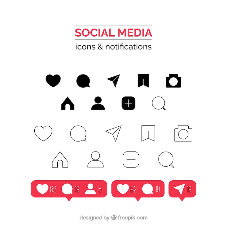 Vector Gratis set ikon dan notifikasi instagram datar