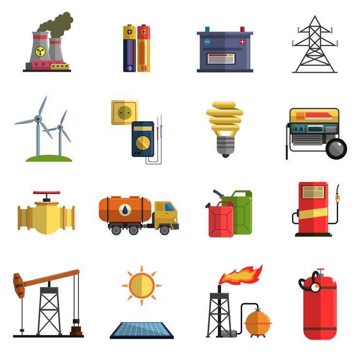 Vector Gratis set ikon datar daya energi