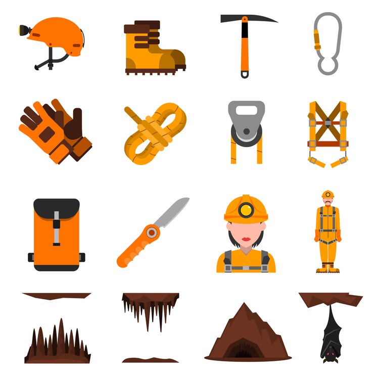 Vector Gratis set ikon datar speleologi