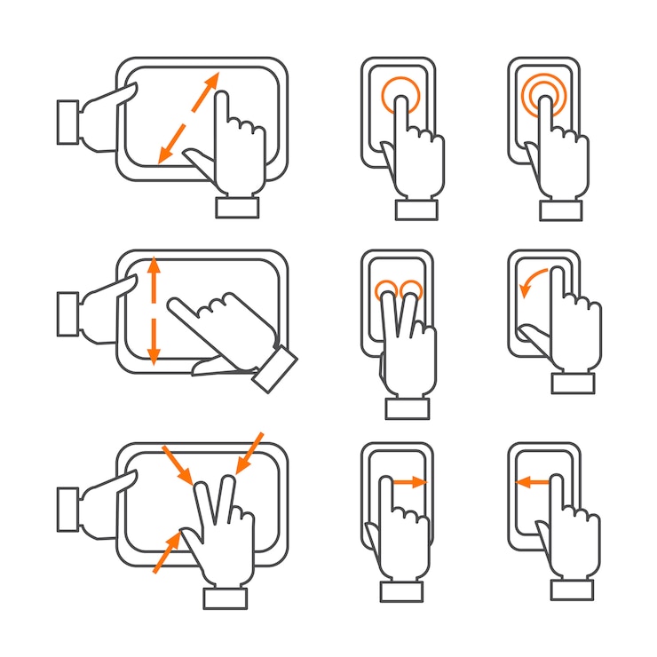 Vector Gratis set ikon garis besar gerakan smartphone