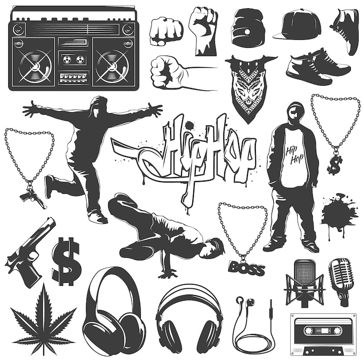 Vector Gratis set ikon hip hop