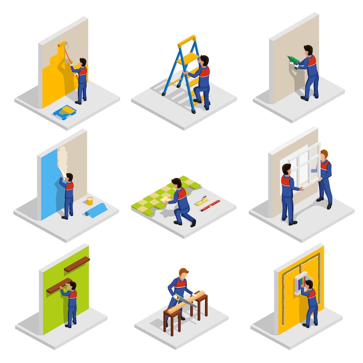 Vector Gratis set ikon isometrik renovasi