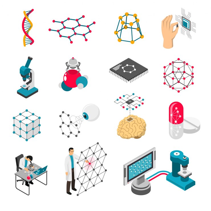 Vector Gratis set ikon isometrik teknologi nano