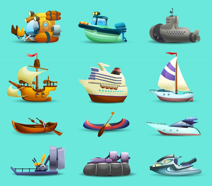 Vector Gratis set ikon kapal dan perahu