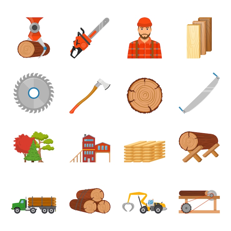 Vector Gratis set ikon kayu gergajian