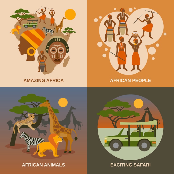 Vector Gratis set ikon konsep afrika