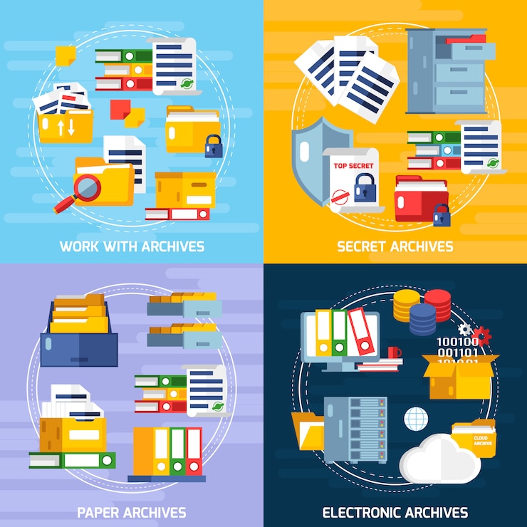 Vector Gratis set ikon konsep arsip