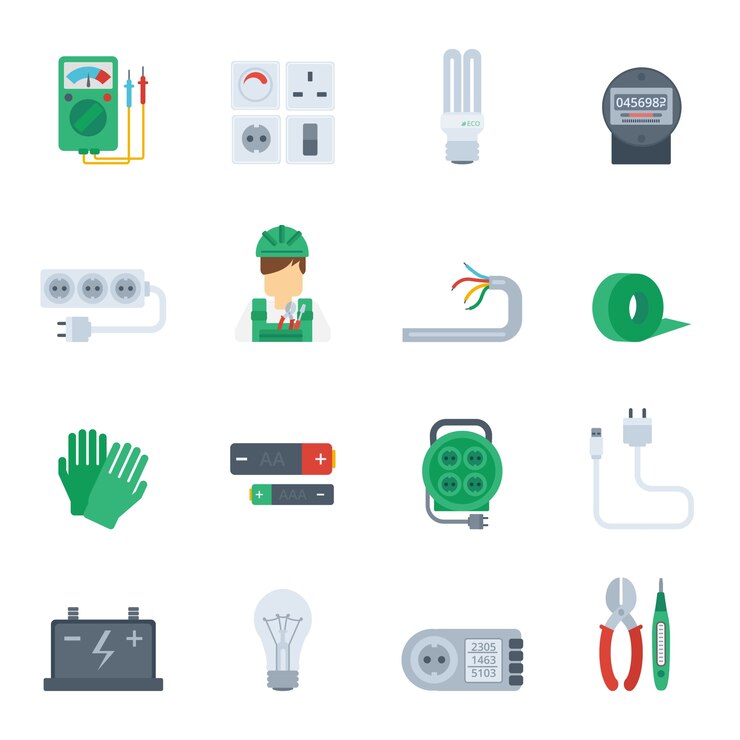 Vector Gratis set ikon listrik datar