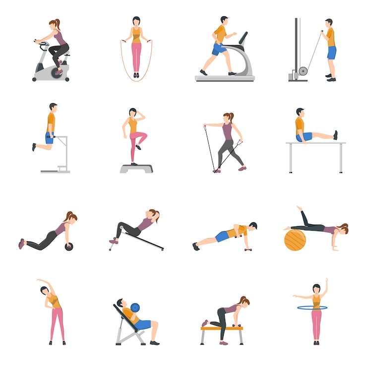 Vector Gratis set ikon orang-orang berlatih di gym