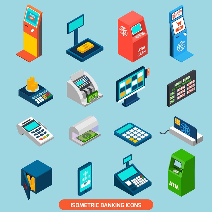 Vector Gratis set ikon perbankan isometrik