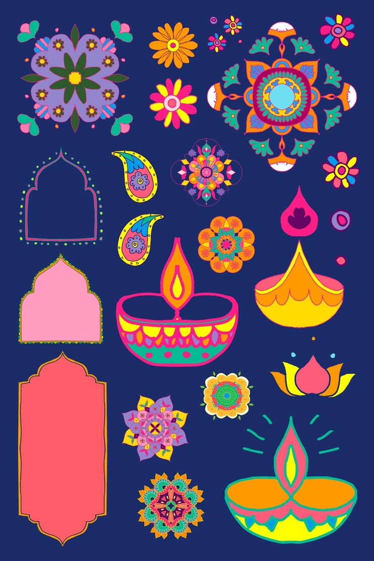 Vector Gratis set ilustrasi vektor rangoli diwali india