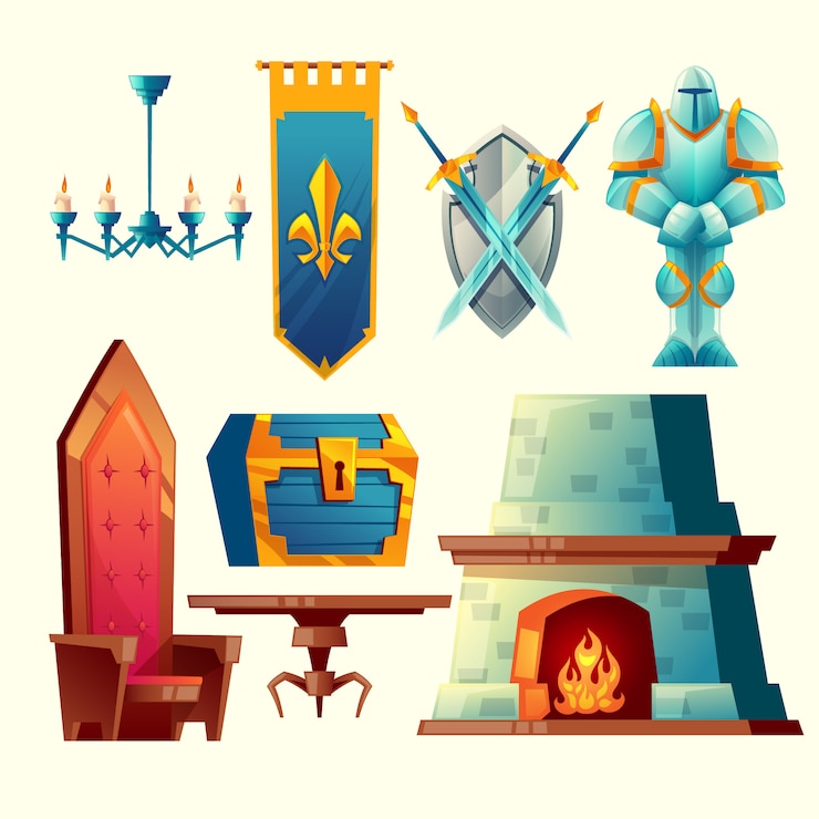 Vector Gratis set item fantasi, objek desain game dongeng untuk interior