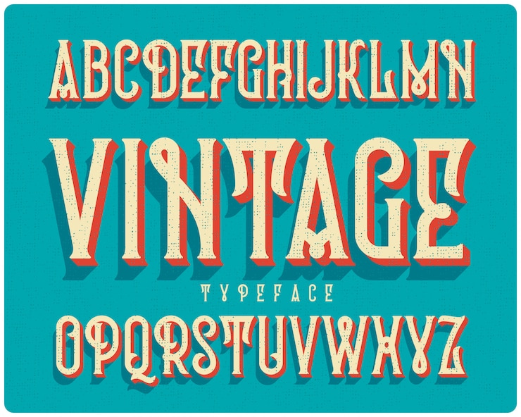 Vector Gratis set jenis huruf vintage dengan efek ekstrusi