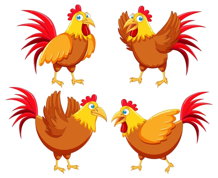 Vector Gratis set karakter kartun ayam