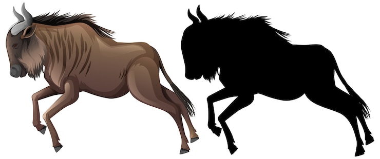 Vector Gratis set karakter kartun wildebeest