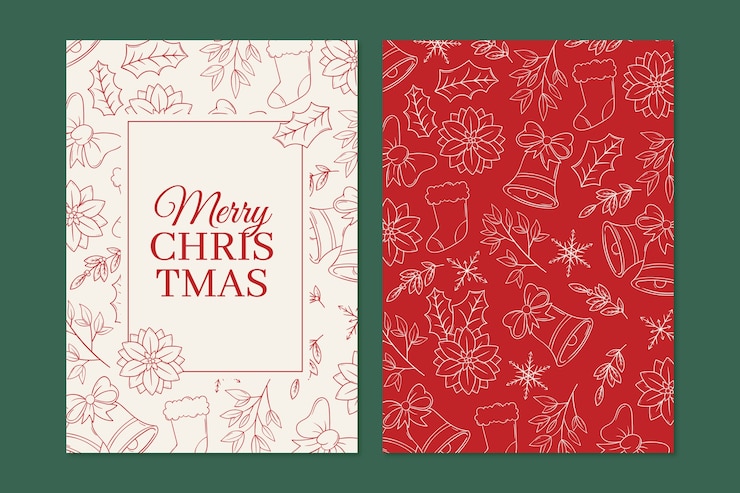 Vector Gratis set kartu seni garis natal yang digambar tangan