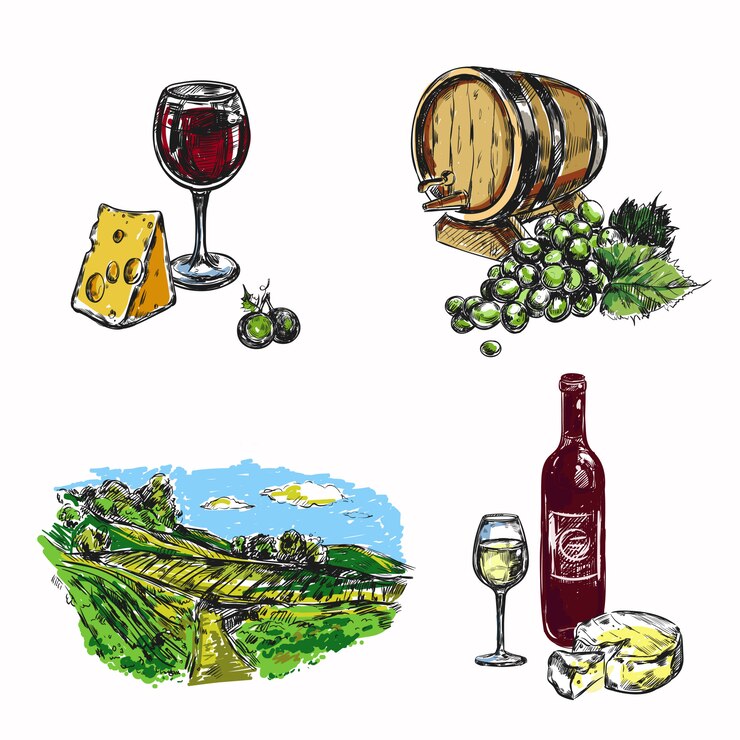Vector Gratis set kebun anggur anggur