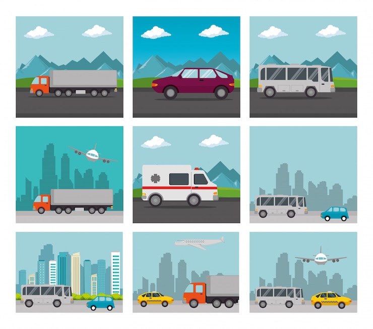 Vector Gratis set kendaraan logistik transportasi
