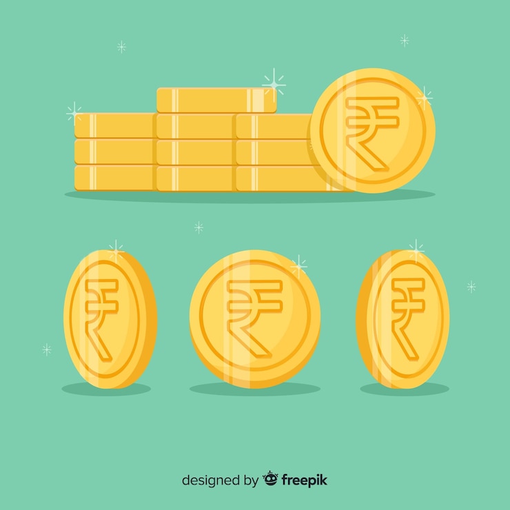 Vector Gratis set koin rupee india dalam berbagai posisi