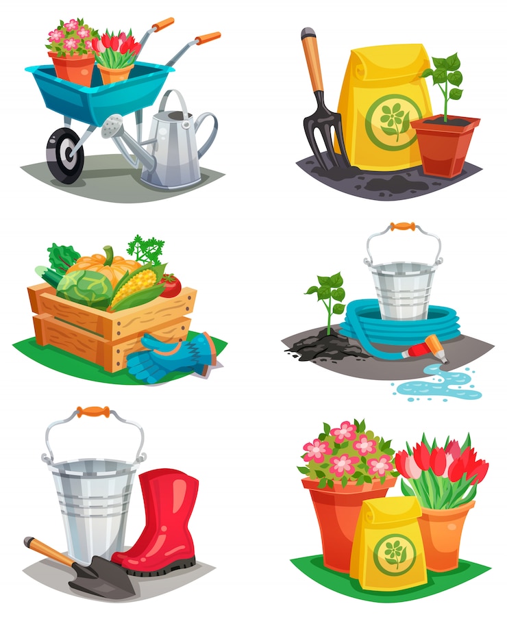 Vector Gratis set komposisi desain taman terisolasi