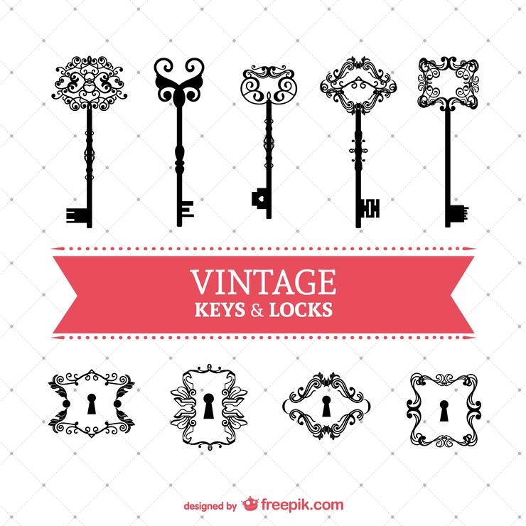Vector Gratis set kunci dan gembok antik