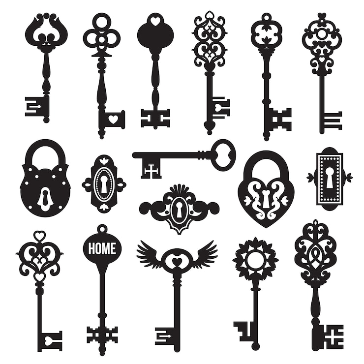 Vector Gratis set kunci dan gembok hitam