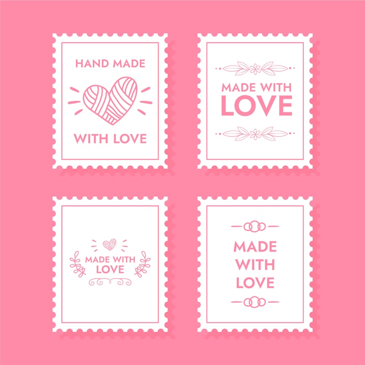 Vector Gratis set label digambar tangan yang dibuat dengan cinta