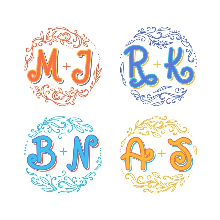 Vector Gratis set lambang desain datar yang digambar tangan