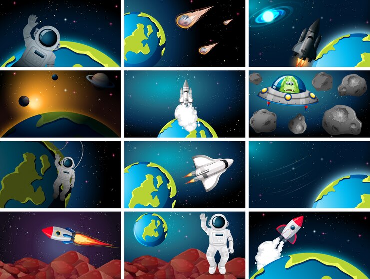 Vector Gratis set latar belakang adegan luar angkasa yang besar