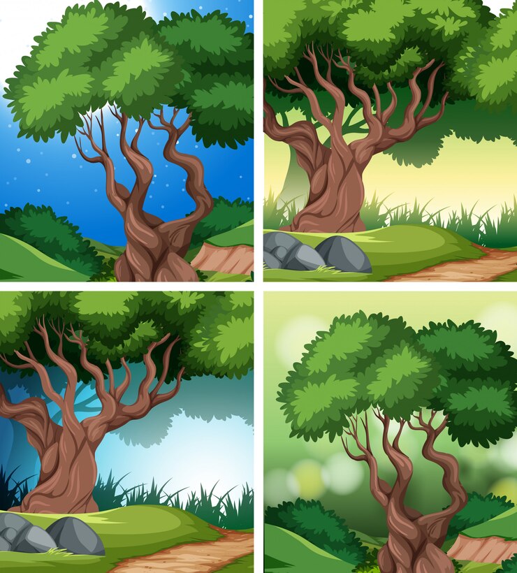 Vector Gratis set latar belakang hutan hujan tropis