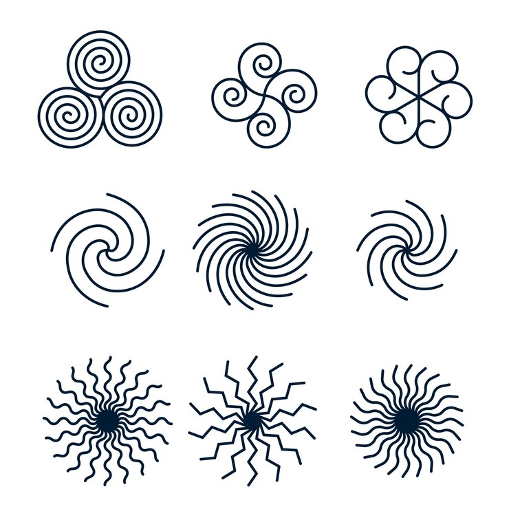 Vector Gratis set lingkaran spiral desain datar